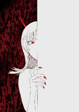 Illustration of Momoka peeking out from behind a wall.
