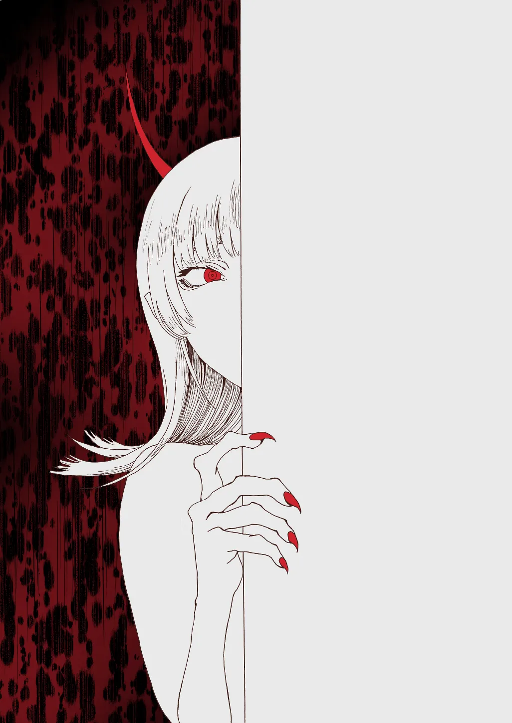 Illustration of Momoka peeking out from behind a wall.