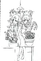 Partial sketch of Momoka and Shiho in a greenhouse.