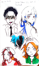Sketches of headshots of various characters.