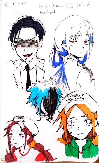 Sketches of headshots of various characters.