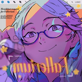 Illustration of a girl with pale-blue hair and glasses drawing on the viewer's screen.