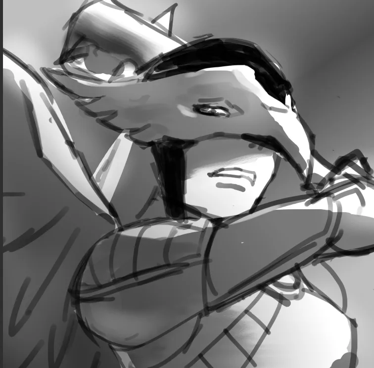 Grayscale shaded sketch of the above drawing.