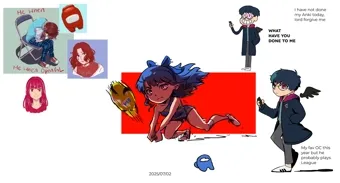 Sketches and illustrations of various characters.